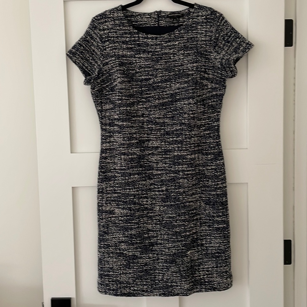 Navy and white marled pencil dress
